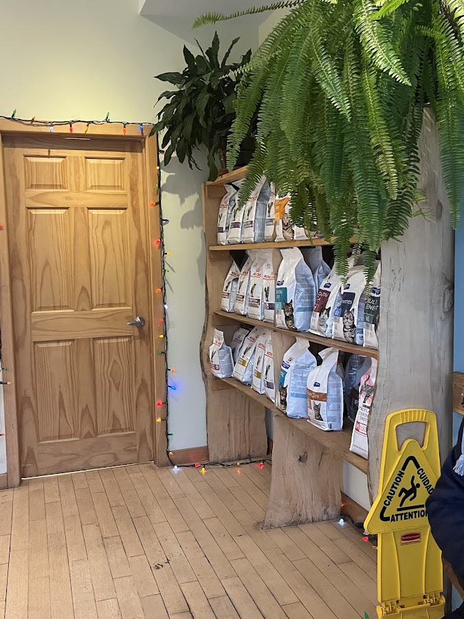 Pet food and supplies inside the clinic